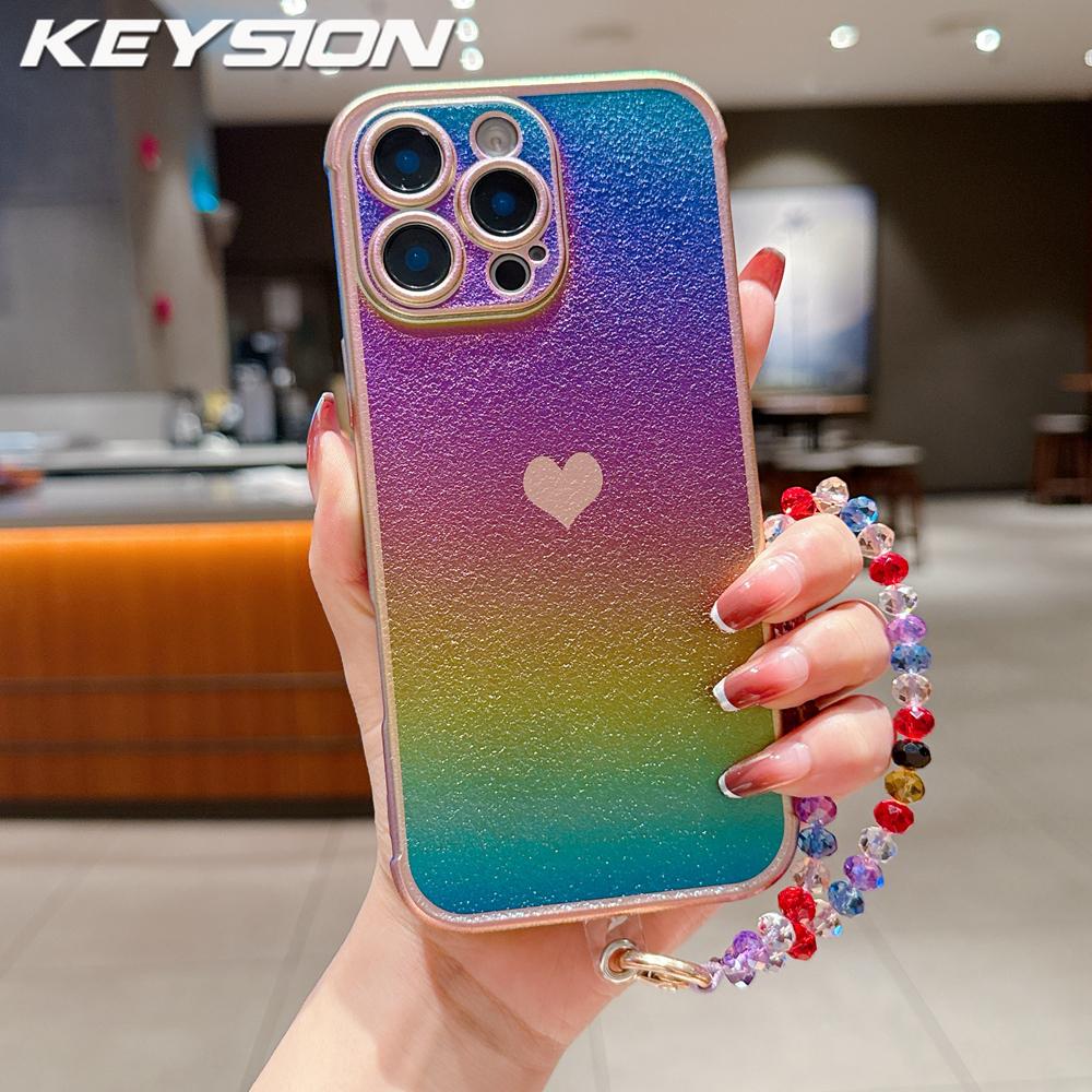 KEYSION Графичный цветной чехол из ТПУ для iPhone 13 14 15 16 17 Pro Max 17 Air 16e 16 Plus Ударопрочная задняя крышка с кристальным браслетом
