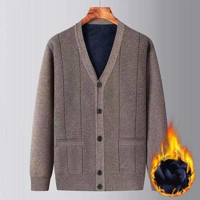 Мужской бархатный утолщенный осенне-зимний кардиган для среднего и пожилого возраста, вязаный свитер, теплая верхняя куртка