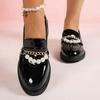 Женские лоферы на цепочке из искусственной кожи, модные туфли на платформе, черные, весна-осень