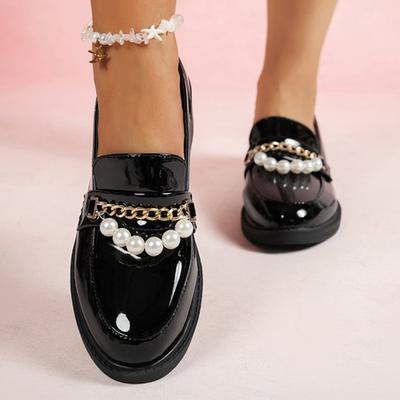 Женские лоферы на цепочке из искусственной кожи, модные туфли на платформе, черные, весна-осень