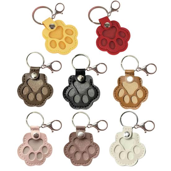 Pet Fur Storage Keychain Dog Cat Hair Memorial Keychain Faux Leather Paw Print Keepsake with Transparent Hair Storage Heartfelt Gift for Cat Dog