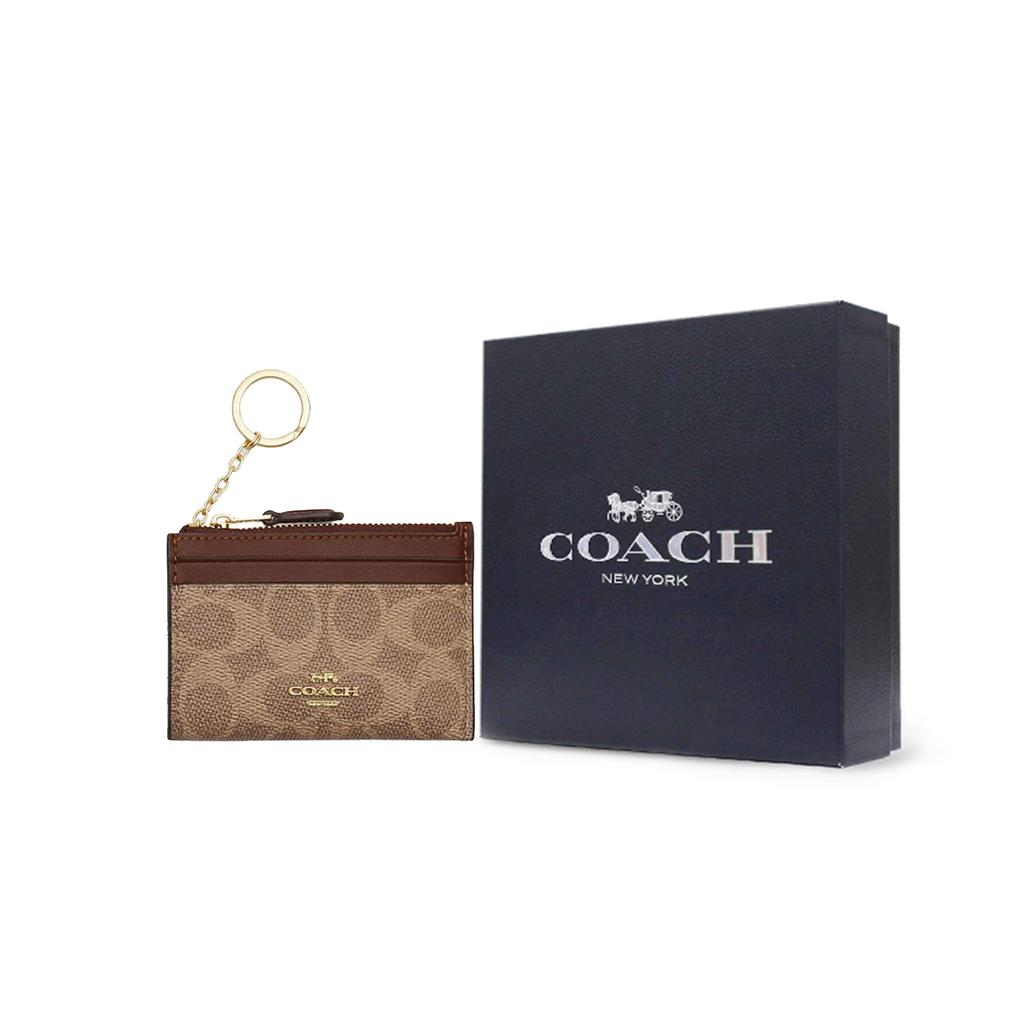 New COACH Skinny Id Case Artificial Leather Plastic Card Holder Mini Women's Brown Yellow & Brown CW870-IMXHE