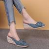 Fashion 2025 Butterfly-knot Denim Shoes Ladies High Heels Wedges Slippers Closed Toe Platform Sandals Women Flat Slides Hemp Mules Femme