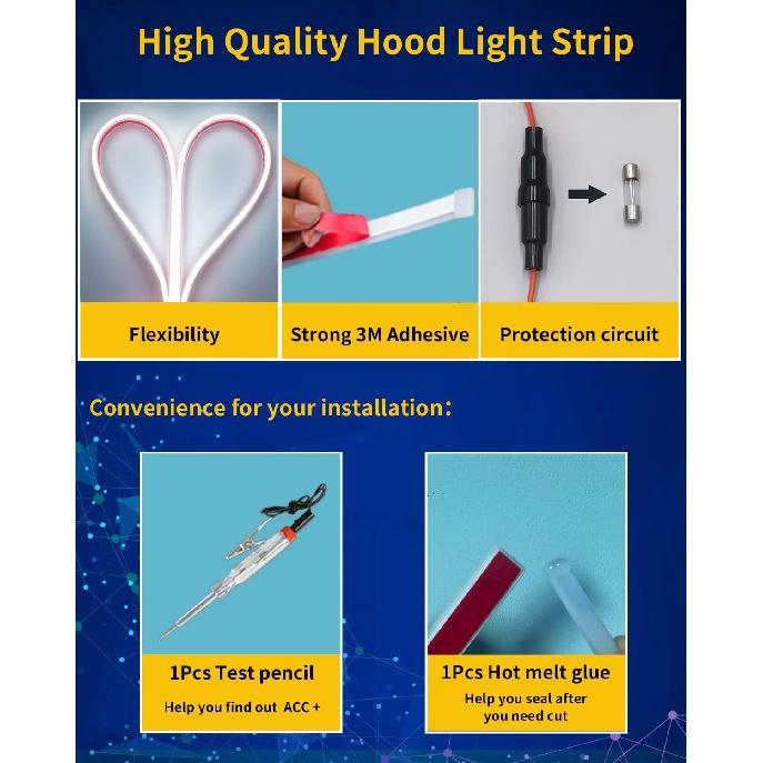 Светодиодная полоса на капот автомобиля, 12 В, ДХО, динамический старт, белый, 47 дюймов (1,2 млн)