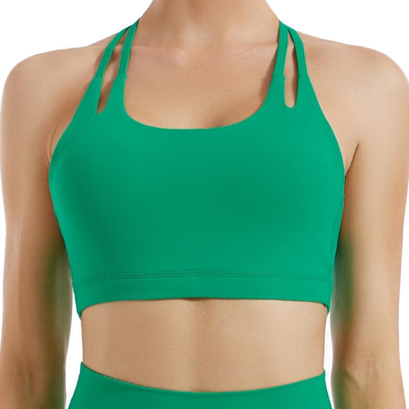 Противоударный бюстгальтер для йоги и фитнеса для женщин, однотонное нижнее белье с лямкой на шее и открытой спиной, спортивный бюстгальтер без косточек