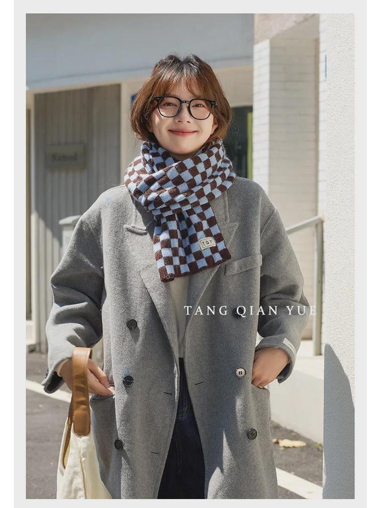 2024 Women's High-End Korean Blue Checkerboard Knit Scarf - Winter Warm Shawl