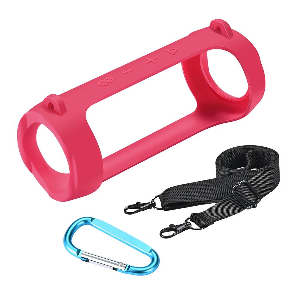 Silicone Travel Carrying Pouch with Carabiner Waterproof Speaker Protective Case Adjustable Strap Portable for JBL Flip 6/Flip 5