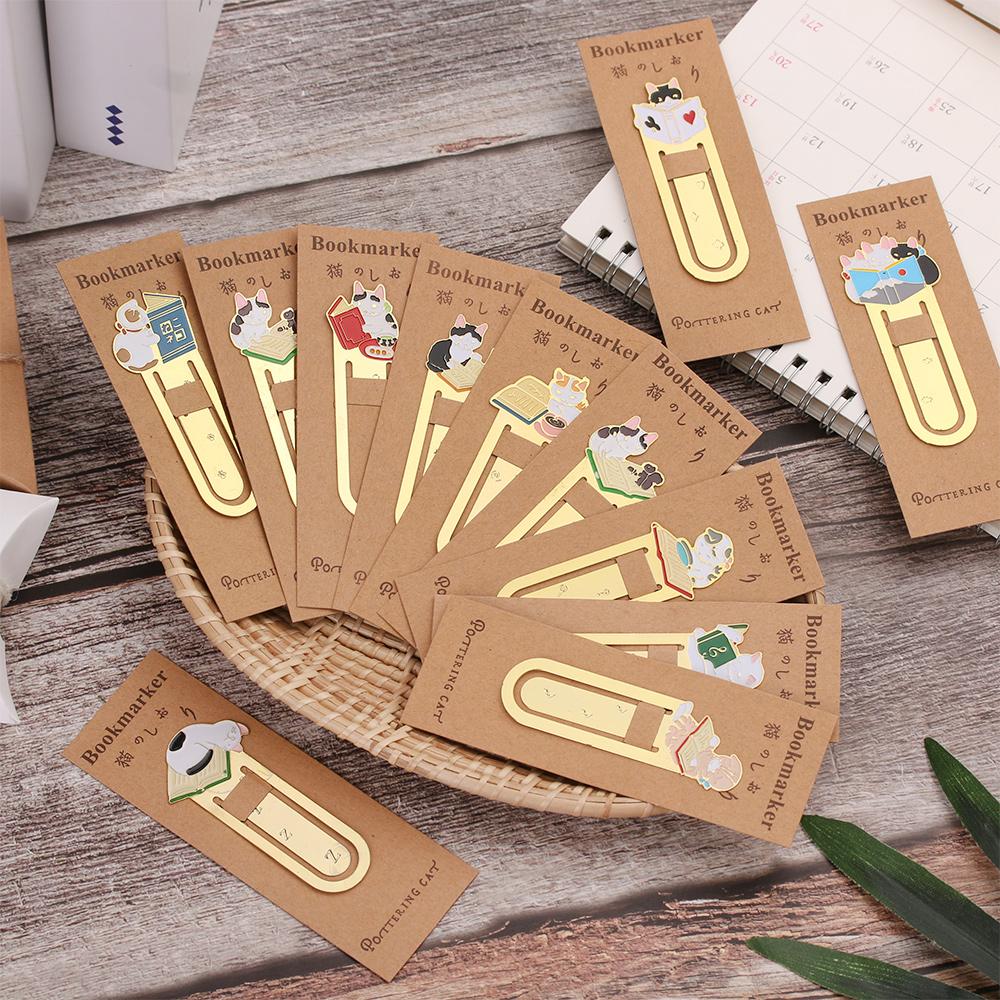 School Supplies Gold-plated Metal Cute Cats Bookmark Label Book Folder
