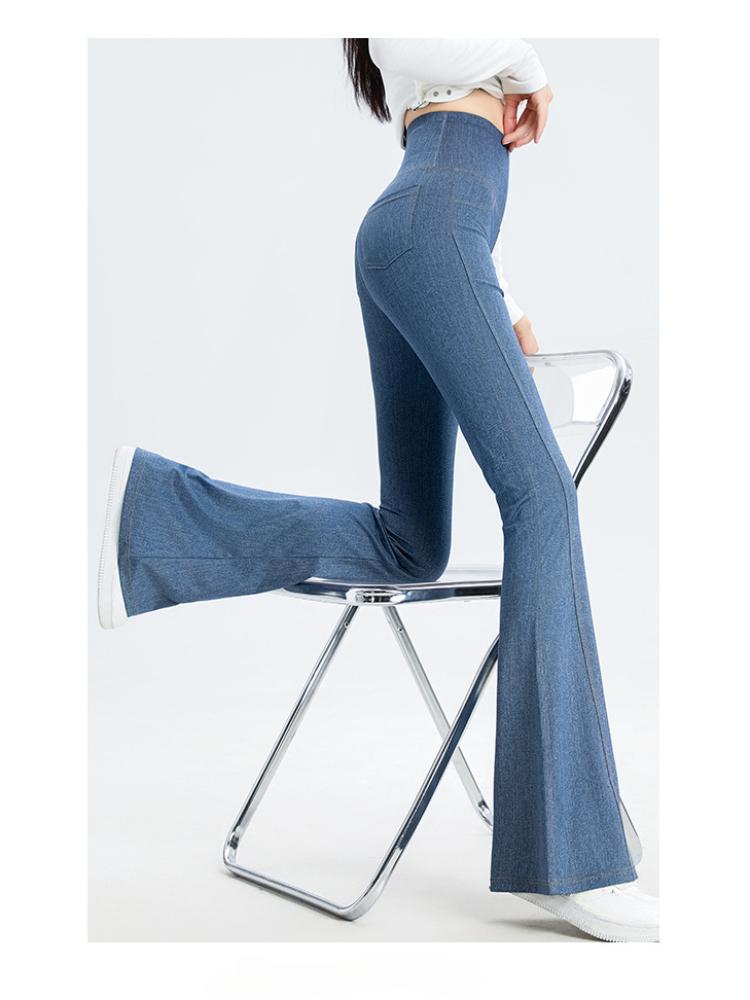 Women's Summer Denim Inspired Barbie Pants Wearing High Waisted Micro Flared Pants Waist Tightening and Hip Lifting New Women's Fitness Yoga Pants