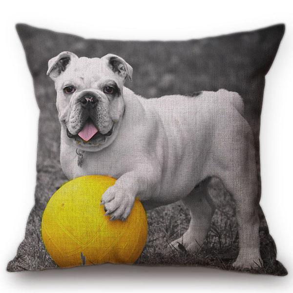 Cute Pug Pet Dog Pattern Car Decorative Throw Pillow Case German Hound Print Cotton Linen Sofa Chair Cushion Cover Cojines