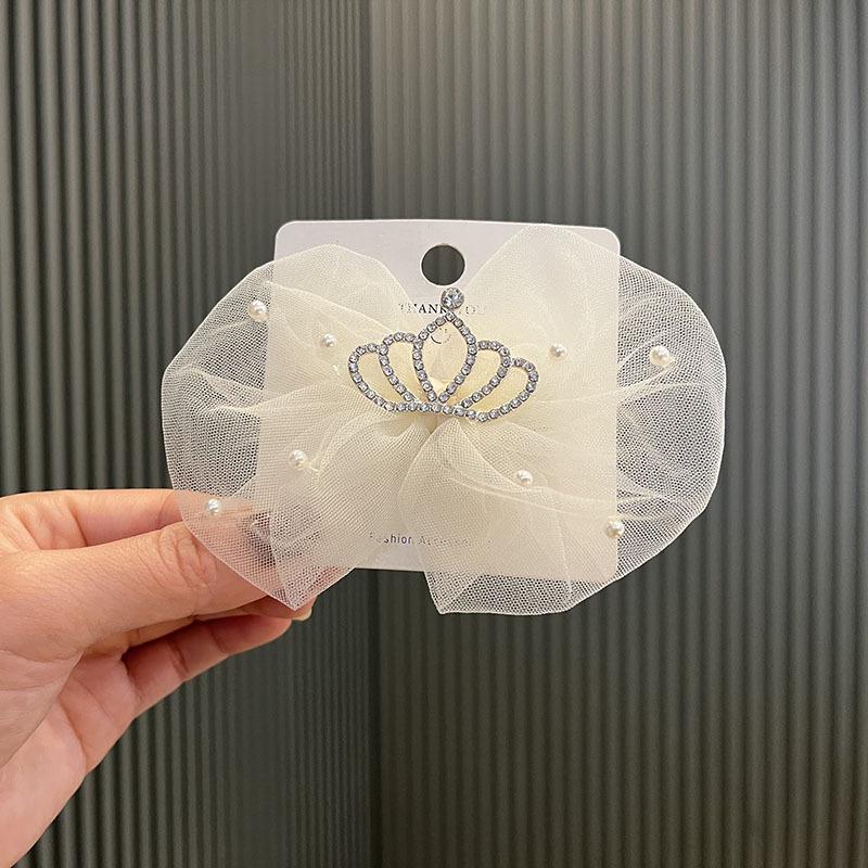 Летний бант-корона заколка для волос для детей – Милая принцесса сетка жемчуг заколка