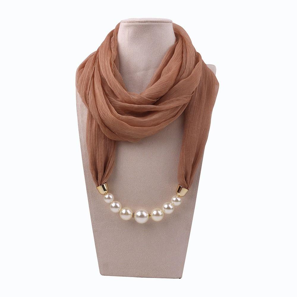 Pearl Bead Chain Necklace Scarf Windproof Beach Scarf Fashion Chiffon Scarf Women's Wear