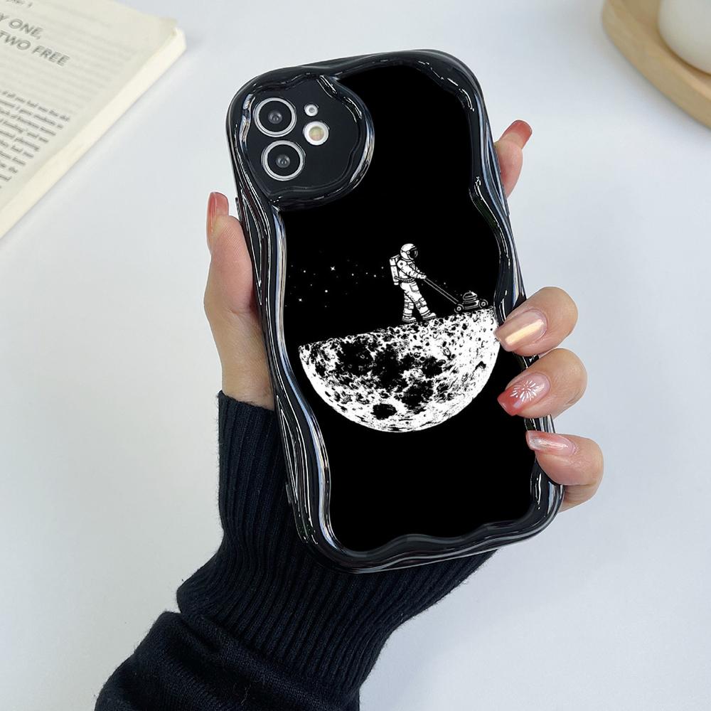 Ae97 Space Moon Astronaut Black art защитные чехлы для телефонов Samsung S23 S24 Ultra A55 A14 A25 Infinix Hot 40 Pro Tecno Spark 20 Wave TPU задняя крышка
