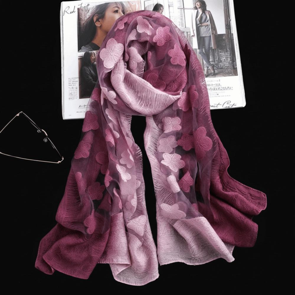 Thin Cut Flowers Scarf Gradient Color Beach Shawl Wrap Fashion Sunscreen Scarf