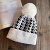 Knit Hat For Women With Vintage Houndstooth Pattern And Warmth For Autumn Winter Fashion