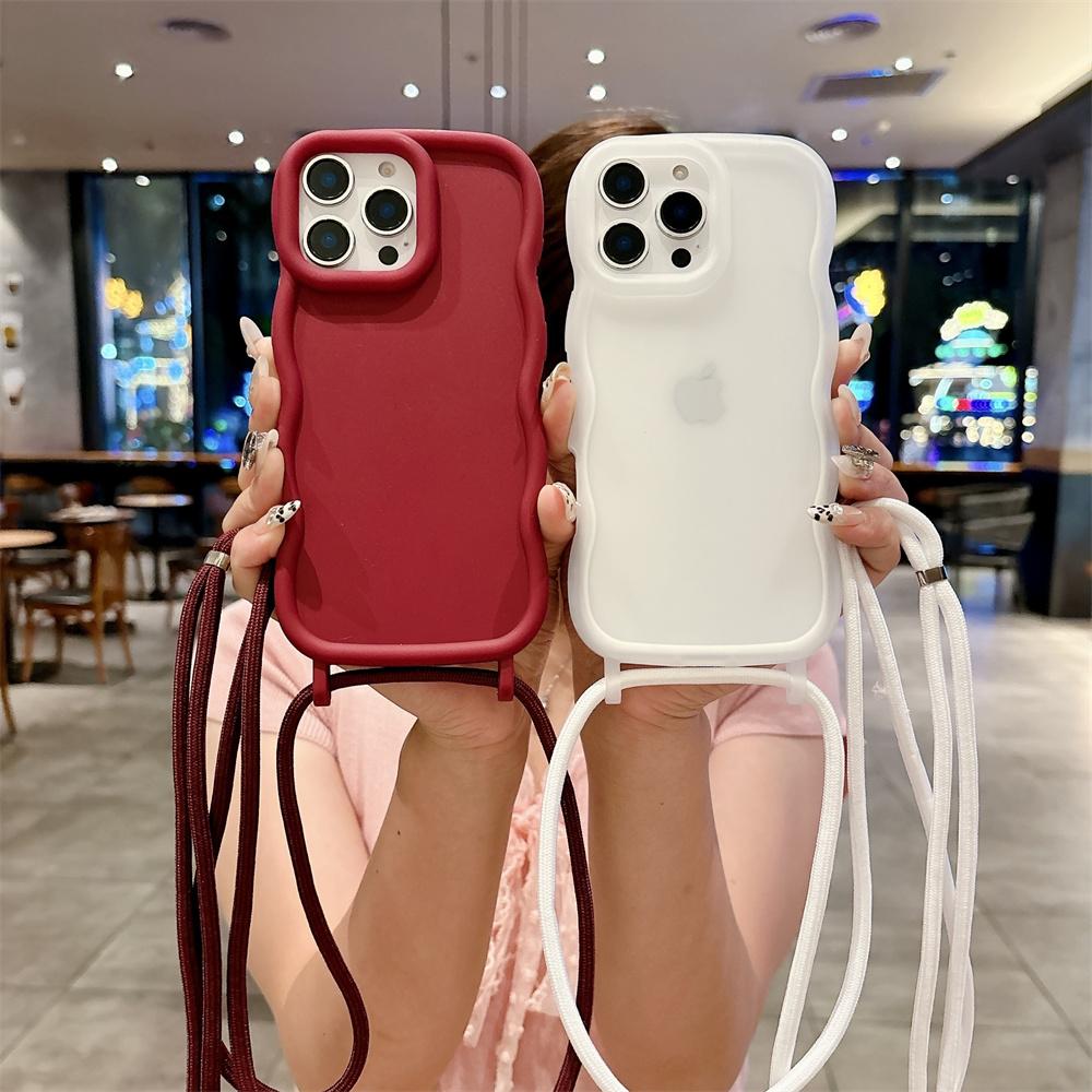 Crossbody Lanyard Case For iPhone 17 Air 16 Pro Max 15 14 13 Wave Edge Frame Adjustable Necklace Strap Rope Soft Silicone Cover