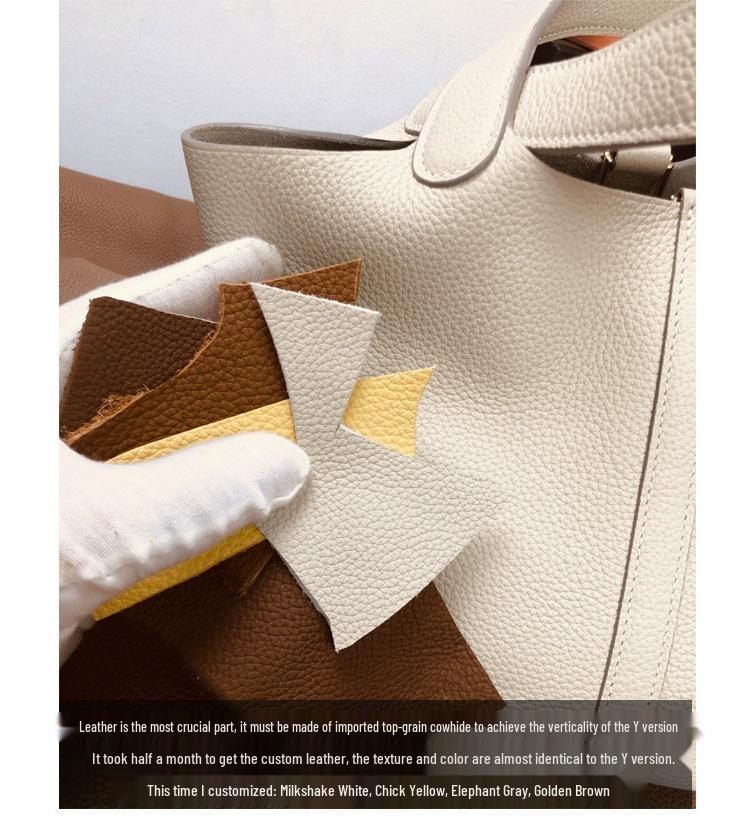 2025 Minimalist Veggie Basket Bag: Lychee Grain Cowhide, Fashionable & Spacious Handbag