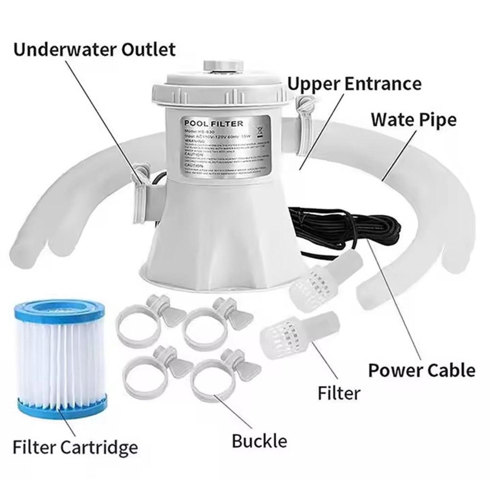 Насос-фильтр для бассейна 300 галлонов/час для надземного бассейна, электрический водяной насос для очистки, улучшающий циркуляцию, насос-фильтр ЕС