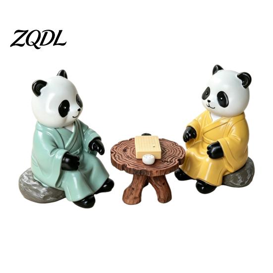 Unique Gift for Tea Culture Lovers Panda Playing Go Chess Figurine, Resin Zen Robe Tabletop Collectible Art Living Room Ornament, Cute Statue