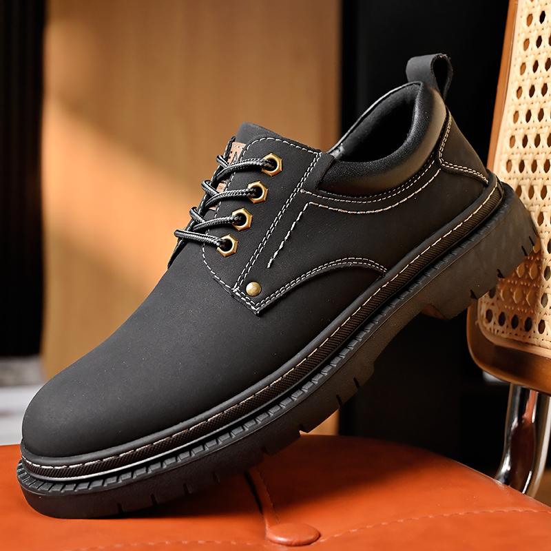 Осенние мужские удобные и модные повседневные туфли на шнуровке с толстой подошвой, нескользящие, классические желтые, рабочие туфли с большим носком