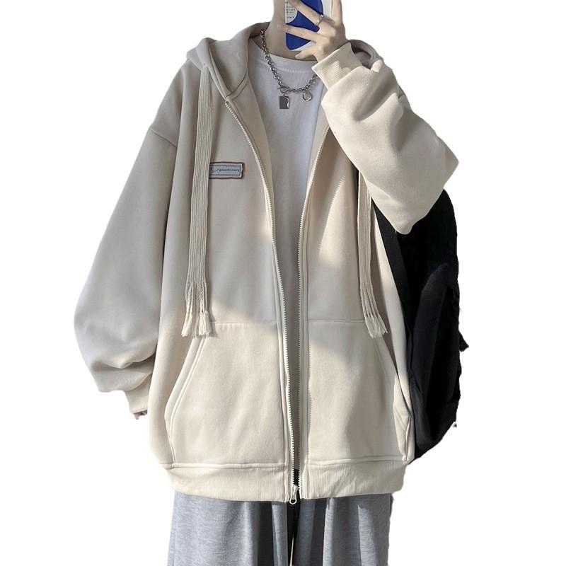 Mens Oversized Zip Up Hoodie Streetwear Casual Sweatshirt Fall