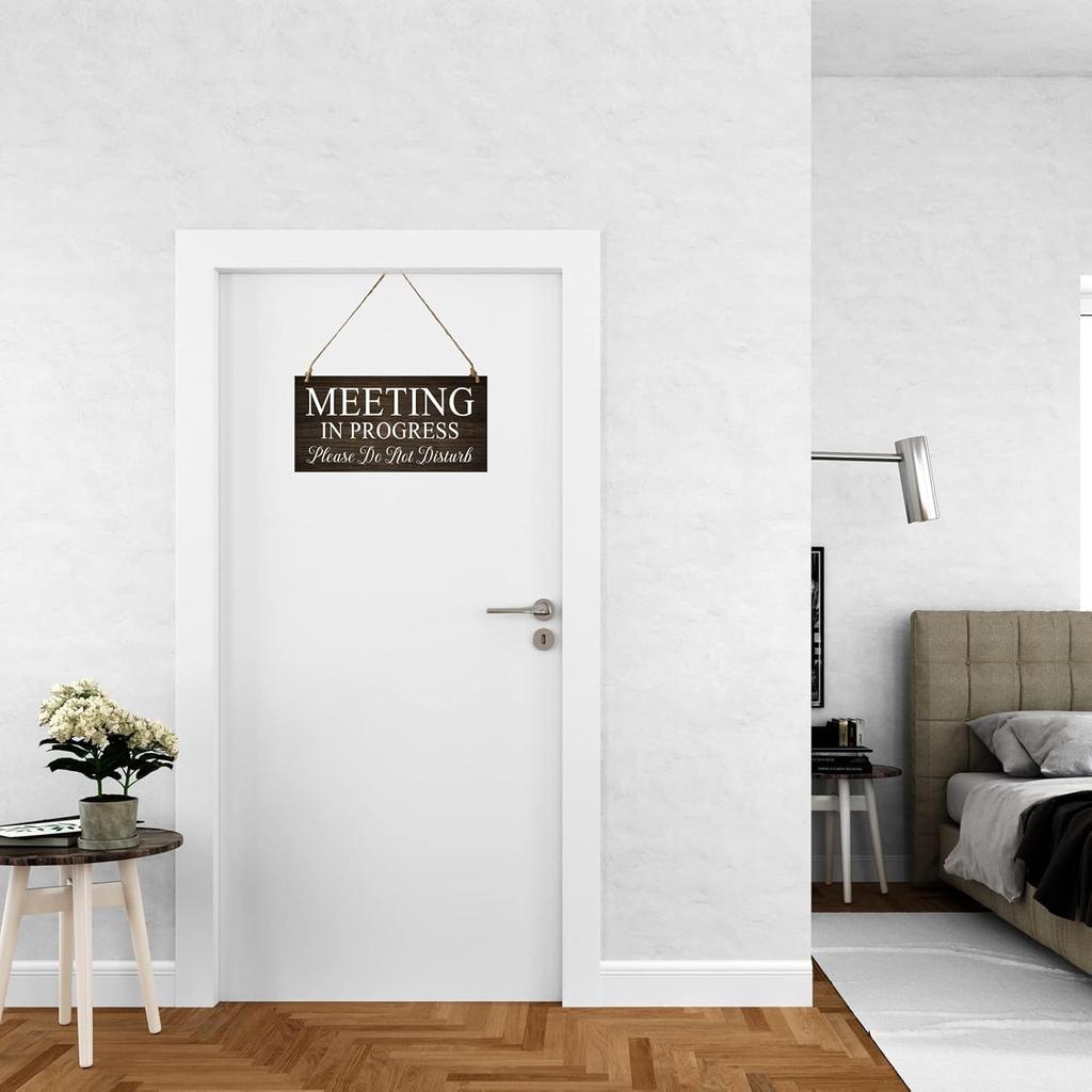 Chuniff 1 Piece Meeting in Progress Please Do Not Disturb Door Sign, Welcome Please Knock Double Sided Sign for Business, Meeting Room Sign for