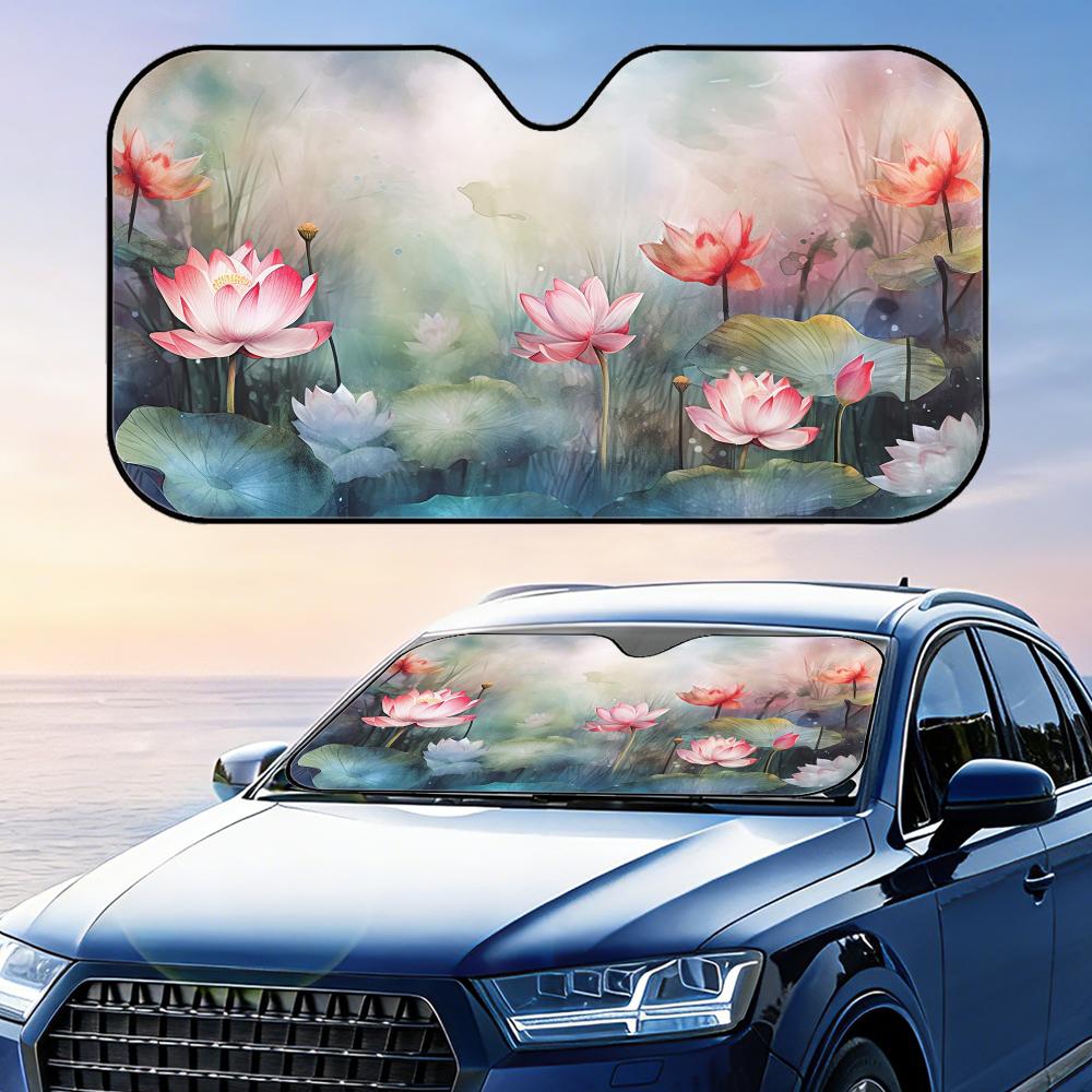 Water Lilies Painting Sun Visor Foldable Universal Car Windshield Sun Shade UV Protection Heat Insulation Foldable Cover