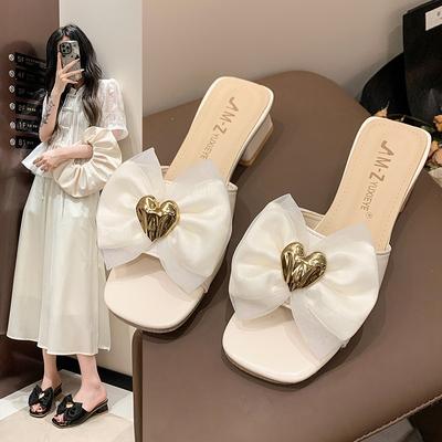 2024 Новые модные женские тапочки с бантом, летние женские тапочки, домашние шлепанцы для улицы, пляжная обувь, домашние нескользящие тапочки