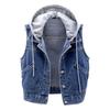 Fall Spring Lady Denim Coat Single-breasted Sleeveless Hooded Pockets Loose Jacket Drawstring Short Type Daily Wear Waistcoat