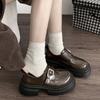 Круглая универсальная юбка черная на платформе в британском стиле маленькие кожаные туфли женские новинка 2025 года осень ретро толстый каблук одинарные туфли