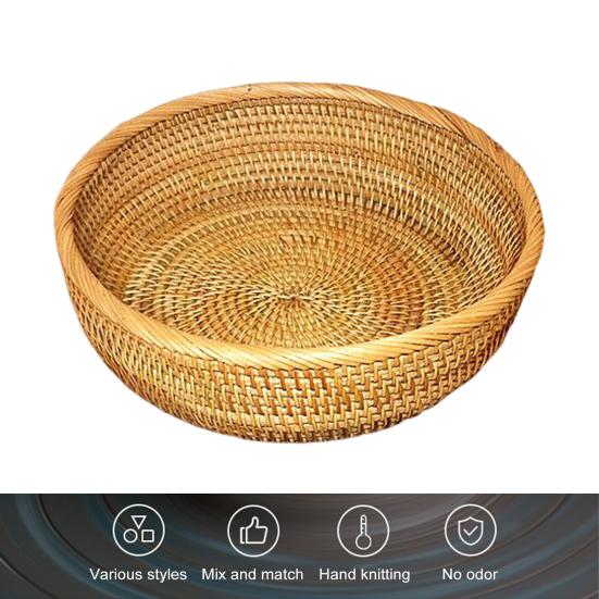 Корзина для хранения из ротанга, круглая сервировочная корзина, органайзер для гостиной, ручная работа, фруктовая чаша