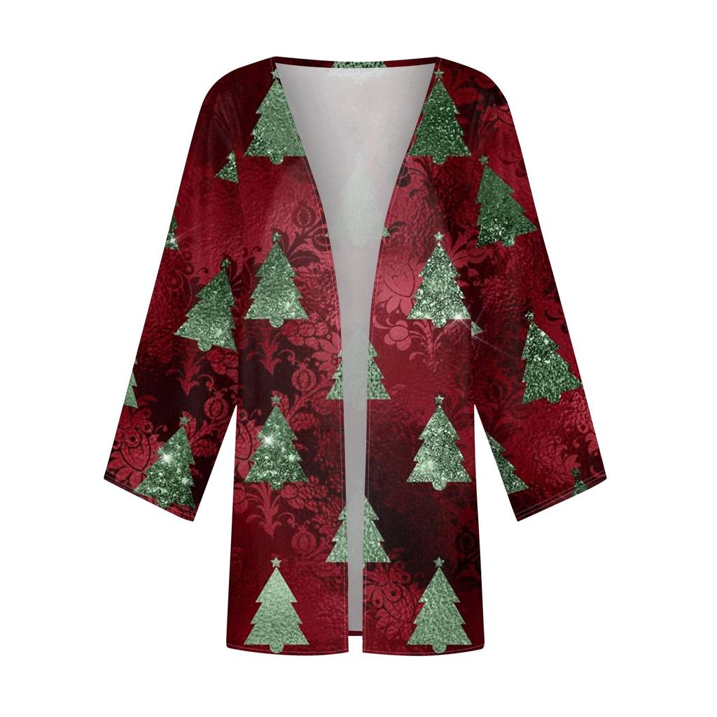 Женская повседневная мода с рождественским принтом легкая куртка средней длины кардиган