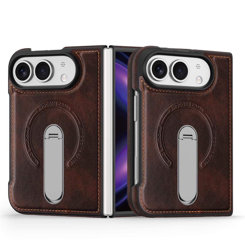For Magsafe For iPhone Duo Case Luxury Matte Leather Magnetic Rotating Ring Holder Shockproof Protection Back Cover Accessories