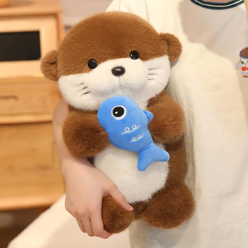 35cm Otter Plush Toy Soft Holding Fish Otter Doll Pillow Creative Otter Stuffed Animal Toy Birthday Gift For Kid Room Decor