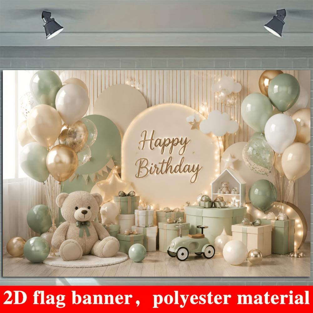 1 piece of 2D flag birthday happy theme background fabric. The teddy bear theme is made of polyester material.