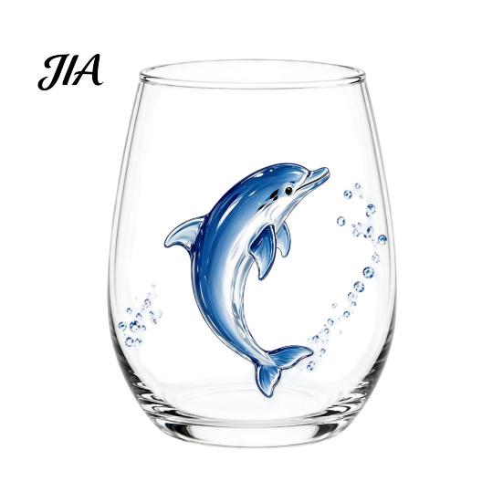 Durable Thick Base Glass Cups Stemless Wine Glasses with Marine Animal Pattern, 420ml Capacity, High Borosilicate Decorative Aesthetic Water Tumblers