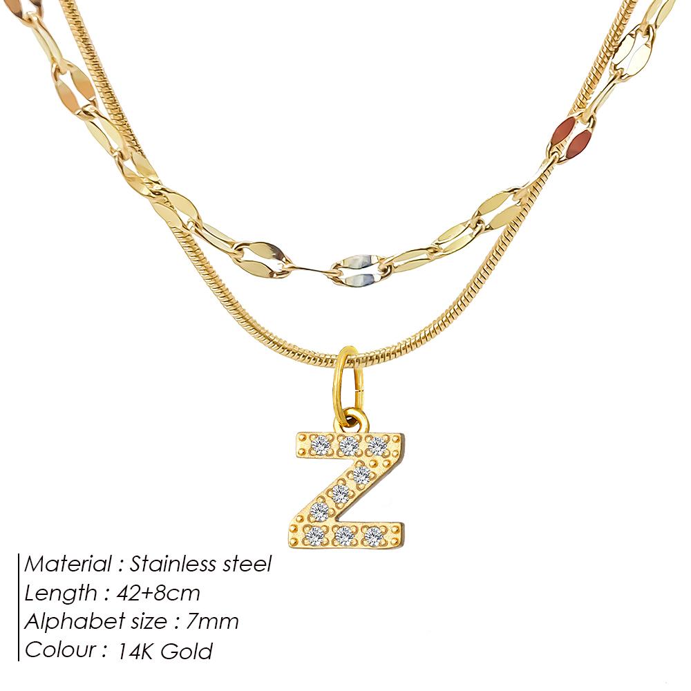 EMANCO Double Stainless Steel Round Snake Chain Necklace Light Luxury Zirconia Alphabet Pendant A-Z High-end Fashion Jewelry