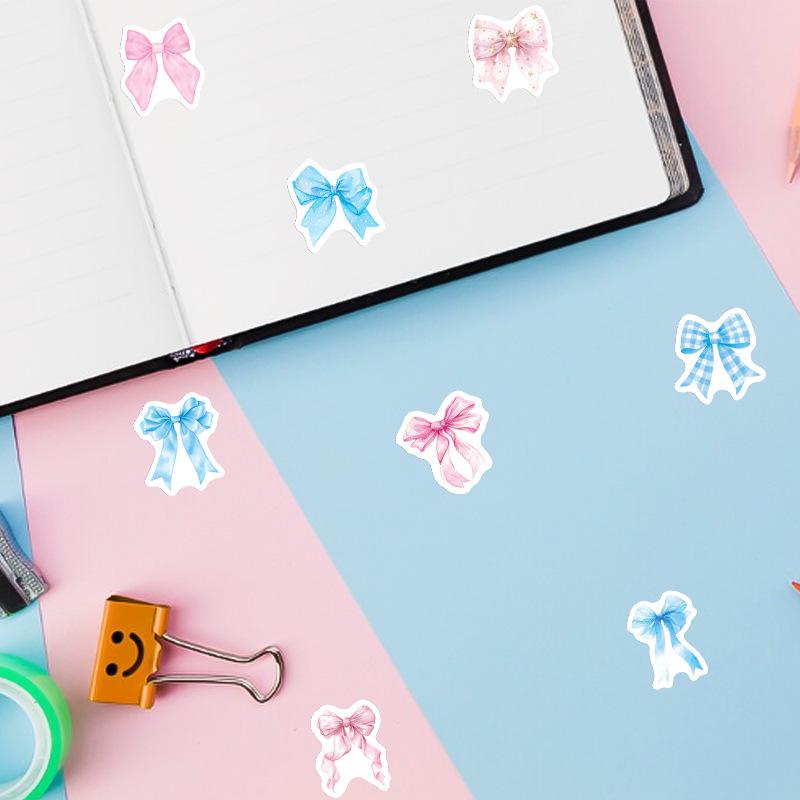500Pcs/Roll Bow Print Stickers Waterproof Self-Adhesive Decals for Laptop Scrapbook Journal Packaging Decoration