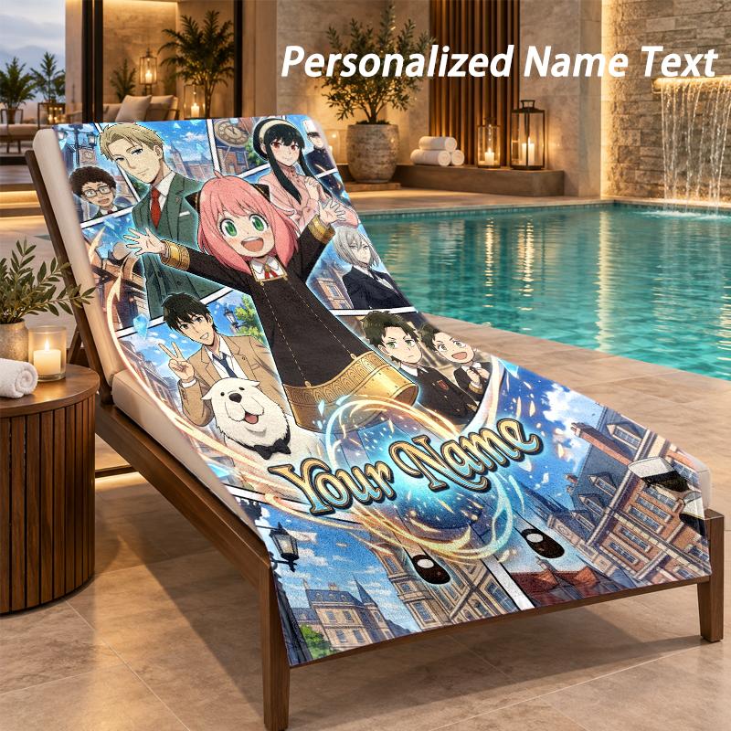 Spy × Family Custom Name Beach Towel Large Soft Towel for Indoor Bathroom Outdoor Beach