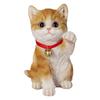 Ubia Brown and White Cat Raising Its Left Paw X X Cm Doll Figurine Ornament Animal Garden Decoration Realistic Cute Cat Tiger-like Maneki-neko 12.3