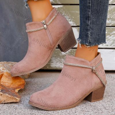 Массивные ковбойские ботинки для женщин, ретро, с острым носком, на толстом каблуке, ботильоны до щиколотки, женские, осенне-зимние, из искусственной кожи