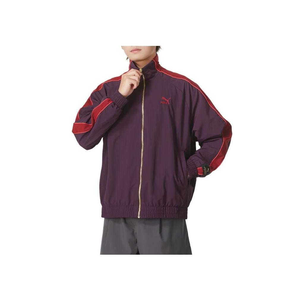 Puma Play Loud T7 Outdoor Casual Retro Color Block Sports Stand Collar Jacket Unisex Jacket Dark-Red 629048-44