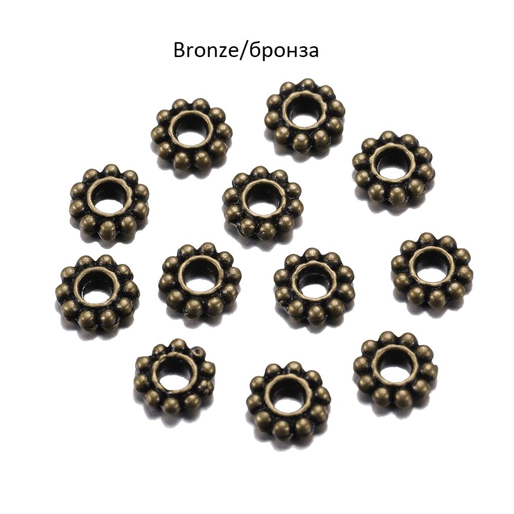 100Pcs/Lot Antique Gold Color Bronze Tone Daisy Flower Metal Spacer Beads Wheel for Jewelry Making Needlework Accessories