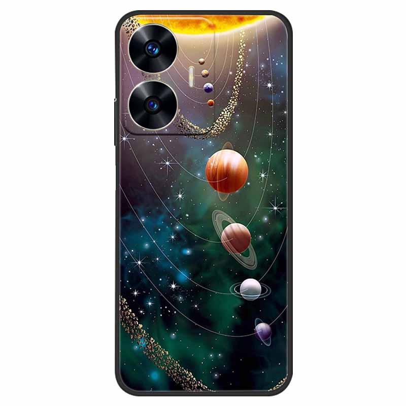 Чехол для телефона Realme C55 Черный Силиконовый Fundas Для Realme C55 RMX3710 ТПУ Мягкая Задняя Панель Coque Звезда Нарисована на RealmeC55 C 55