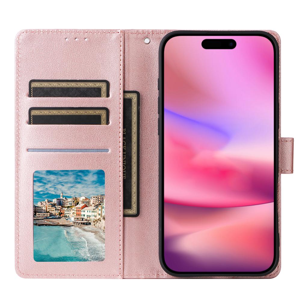 For iPhone 17 Case Wallet Stand View PU Leather Phone Cover with Wrist Strap