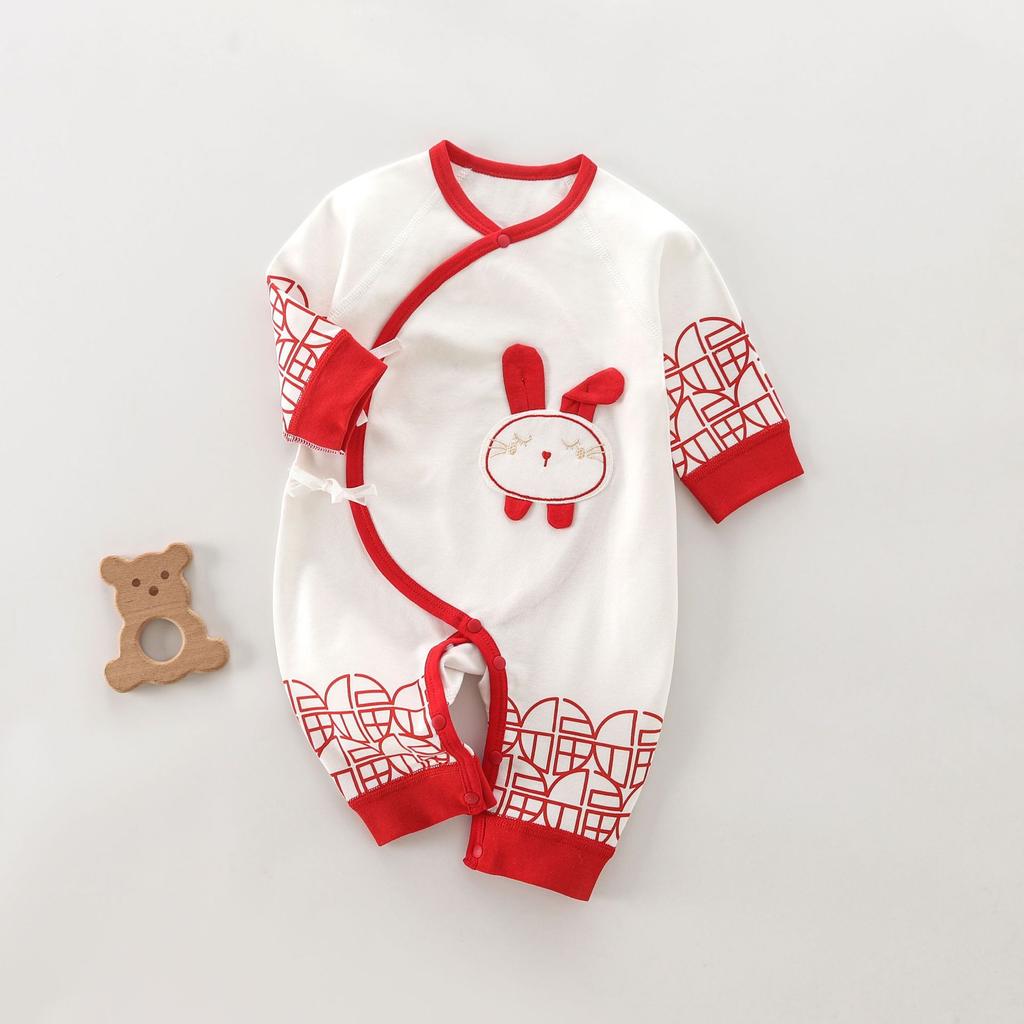 Cotton Baby Romper Long Sleeve Lap Shoulder Design Cross Front Ties Soft Comfortable Newborn Clothes Class A Safety