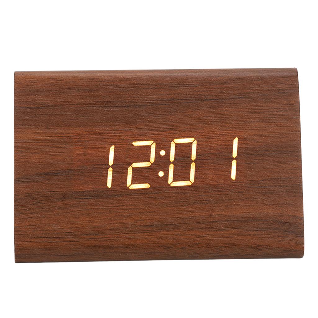 Wood Digital Alarm Clock Triangle Modern Simple Design Portable Wooden LED Clock for Home Office Travel