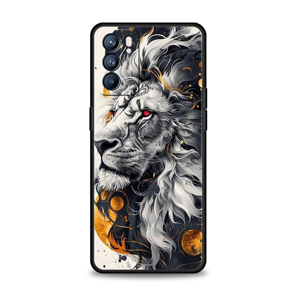 Двухцветный чехол для телефона со львом и крестообразным узором для Oppo A17 A31 A54 A57 A78 A79 A98 Find X5 X6 Reno 6 7 8 10 11 12 13 F Pro 5G Мягкий ТПУ
