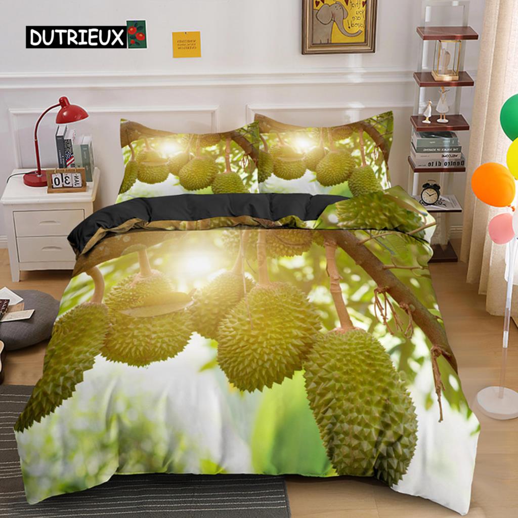 Тропические фрукты дуриан пододеяльник микрофибра комплект постельного белья 3D принт пододеяльник с наволочками король для подростков взрослый спальня декор