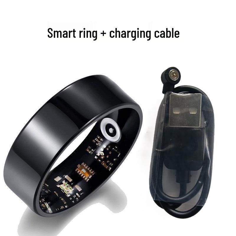 Водонепроницаемое умное кольцо с мониторингом сердечного ритма, кислорода в крови, сна и стресса, включает зарядный кейс.